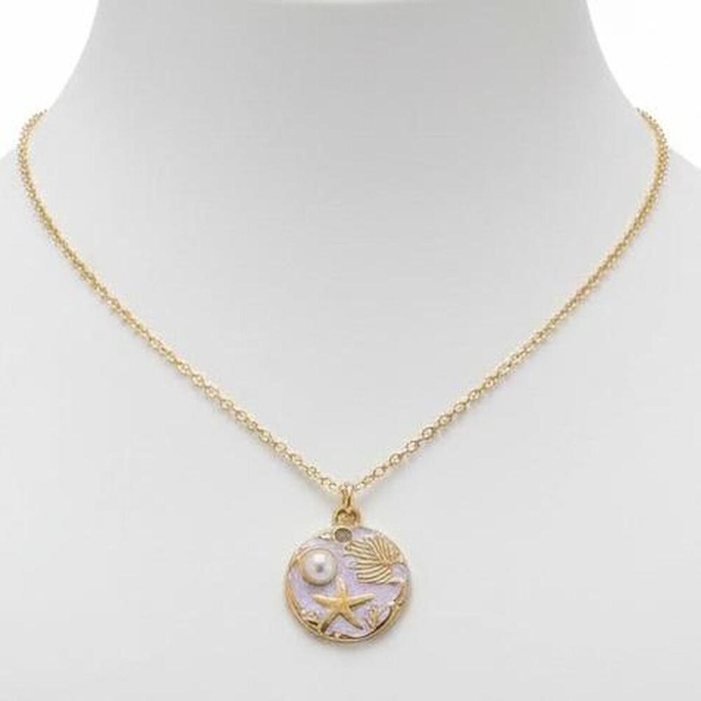 Gold and purple seashell necklace